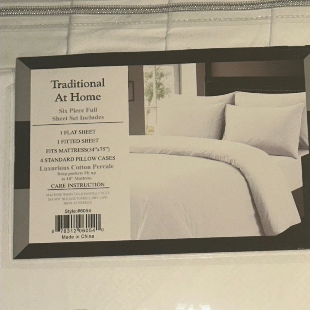 Traditional At Home Full 6pc Sheet Set White as Snow Embossed Maze Key Print